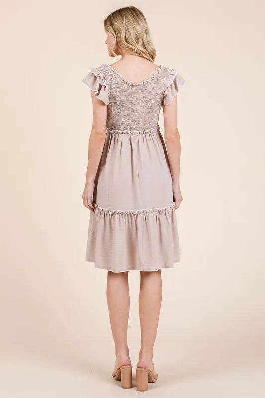 Lime 'N' Chili Ruffle Trim Smocked Dress with Contrast