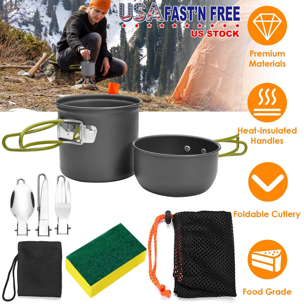 8Pcs Camping Cooking Ware Set Camping Stove Cookware Set Aluminum Pot Foldable Knife Fork Spoon Set for Hiking Picnic Outdoor