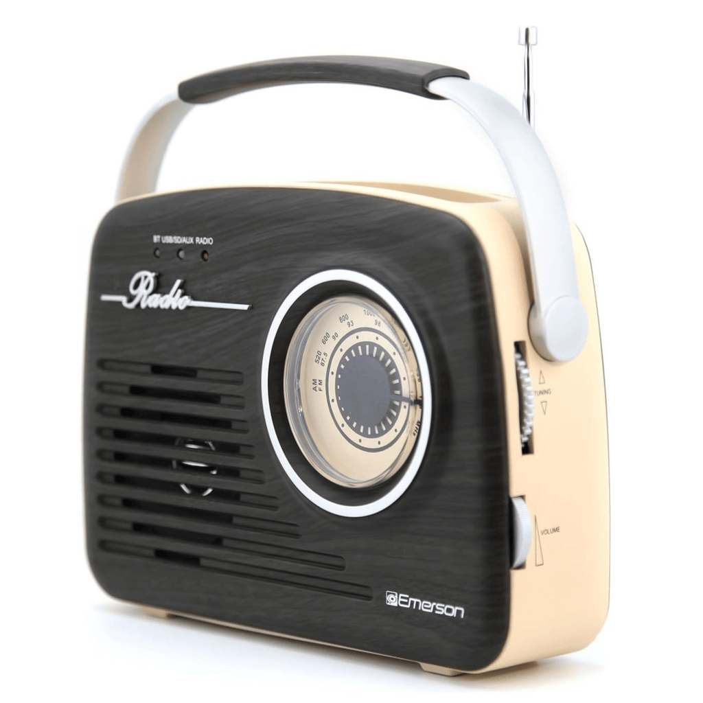 Emerson Portable Retro Radio with Built-In Rechargeable Battery and Memory Set