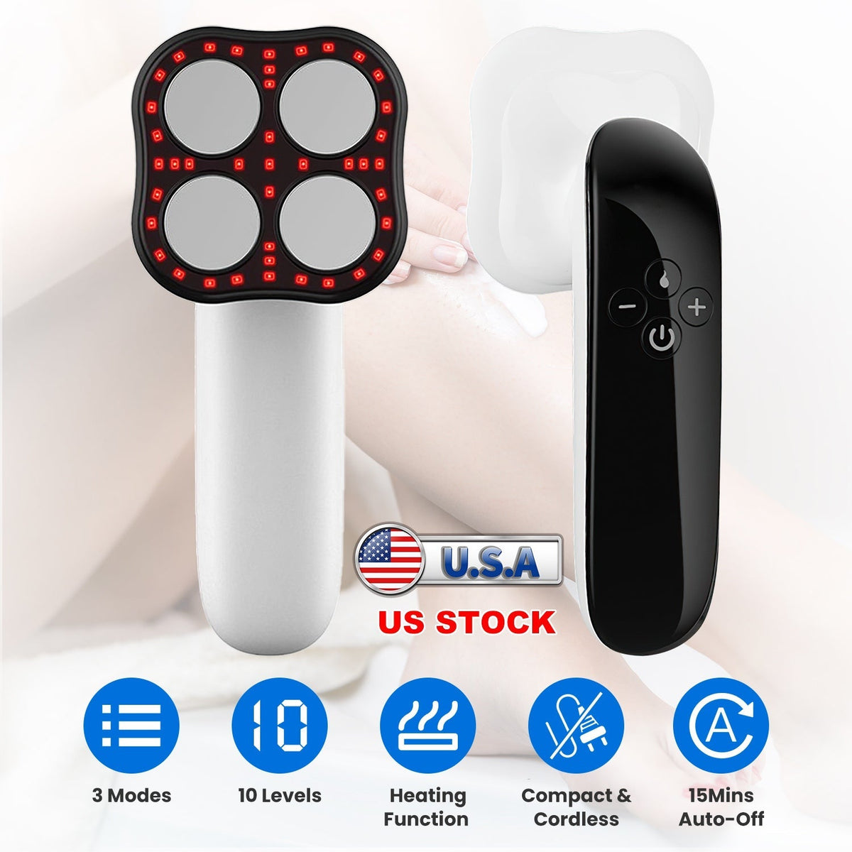 Body Shaping Machine Cordless Cellulite Massager Skin Tightening Device with 3 Modes 10 Levels Heating Function 15Mins Auto-off for Belly Waist Butt A