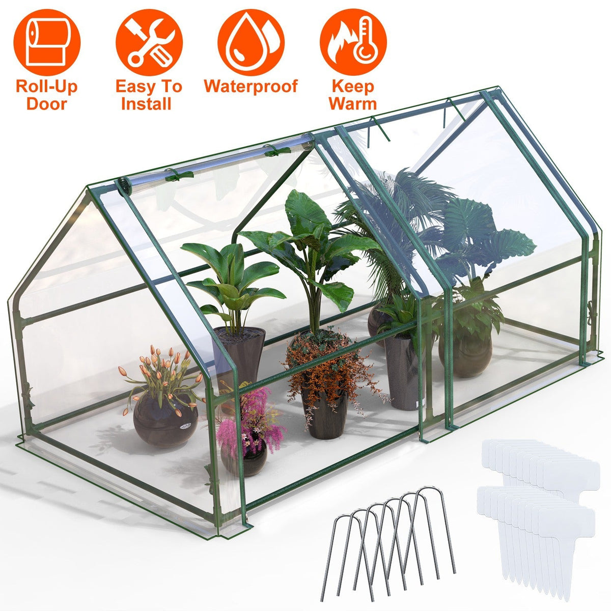 Portable Mini Greenhouse With Roll-Up Zipper Doors Waterproof UV-Resistant PVC Cover Hot House For Indoor Outdoor Garden Patio Backyard 70.86*33.46*37