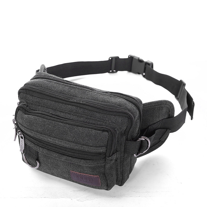Canvas Fanny Pack with 4-Zipper Pockets