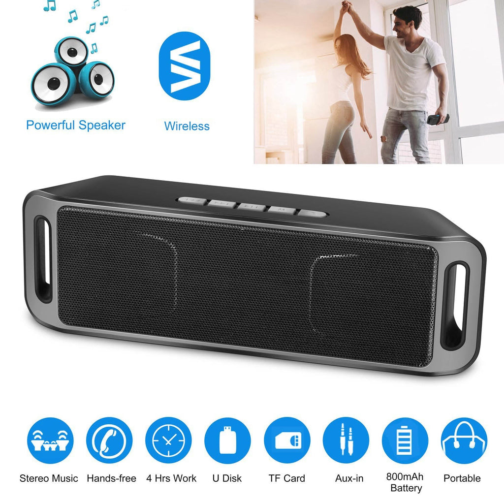 Wireless Speaker HD Stereo Enhanced Bass Hands-free w/ Noise-Cancelling Mic Portable Speaker 800mAh Battery Aux-in USB TF Slot for Party Camping Hikin