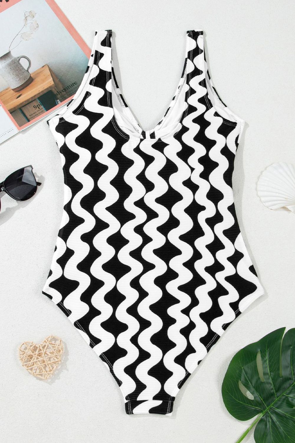 Tied Front Contrast Striped One-Piece Swimsuit