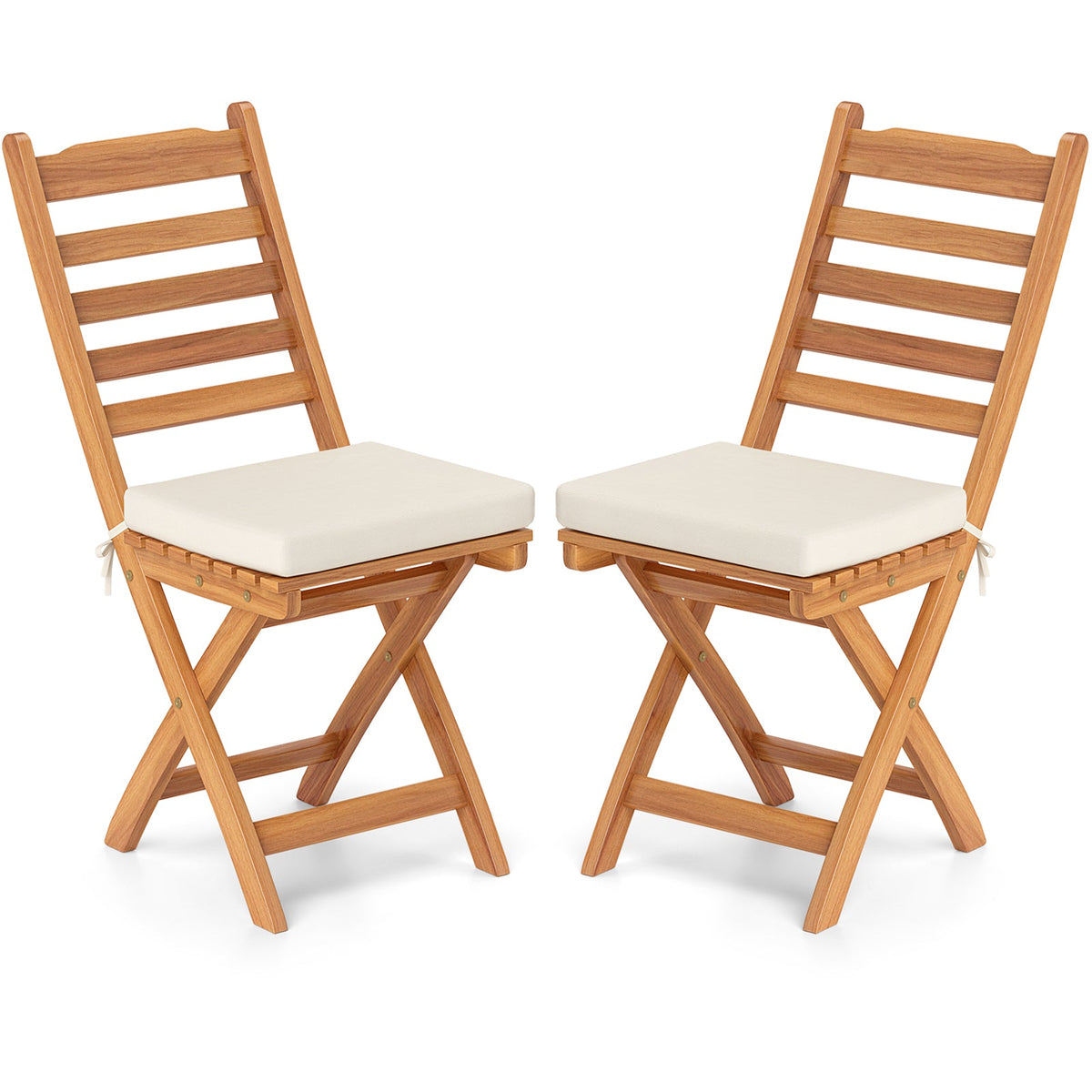 Patio Folding Chairs Set of 2 with Soft Seat Cushion
