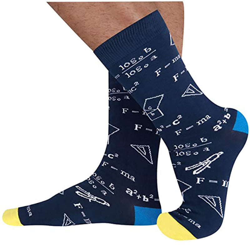 Colorful Mathematical Formula Problem Solving Printed Men's Socks Cotton Socks