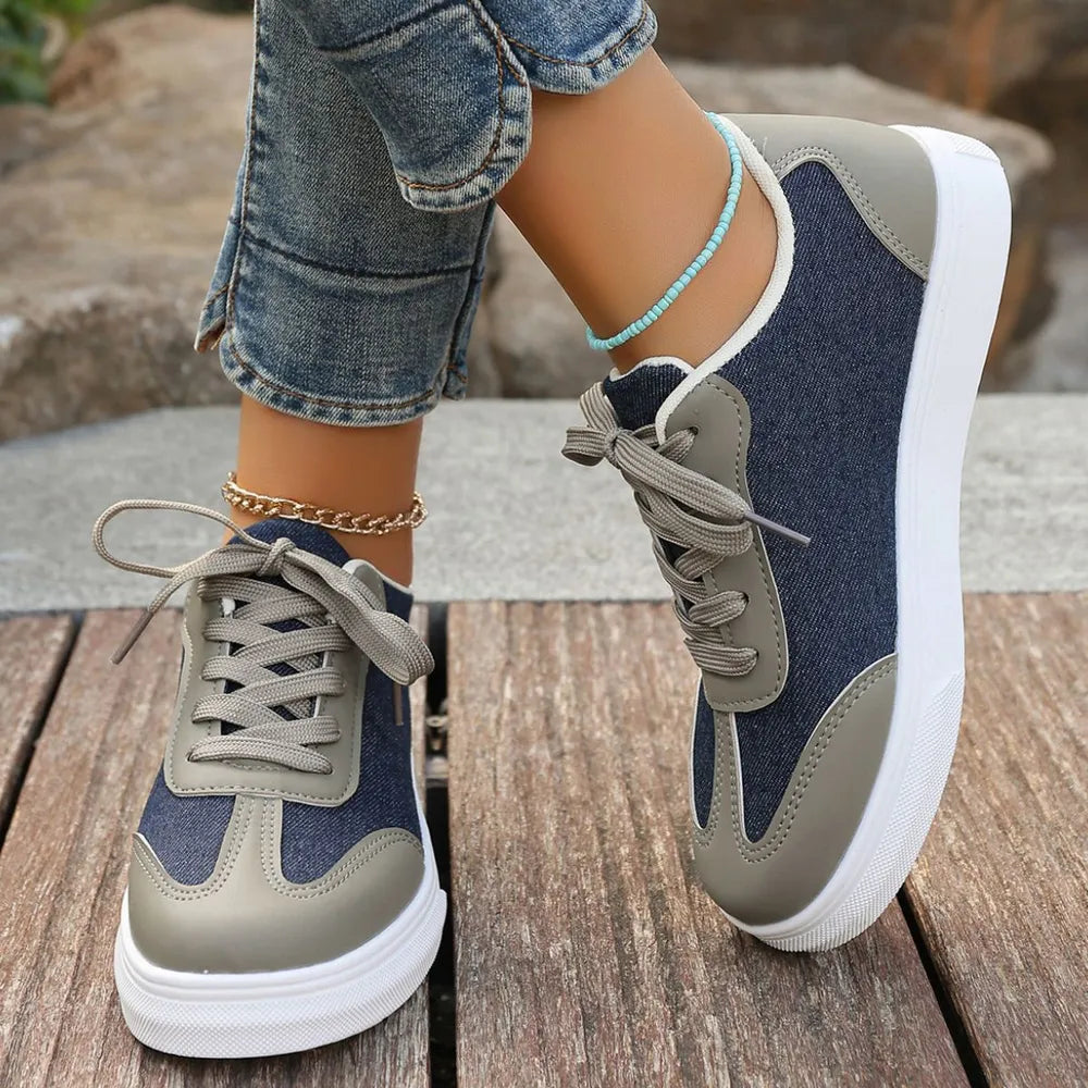 Contrast Round Toe Lace Up Sneakers