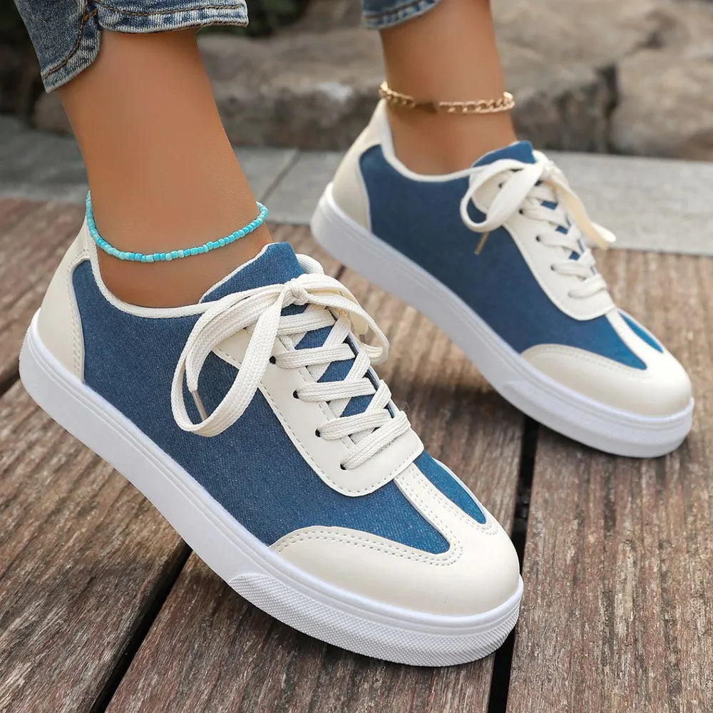 Contrast Round Toe Lace Up Sneakers