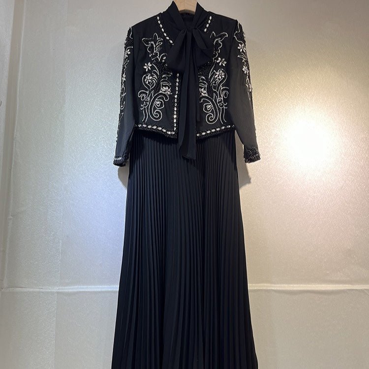 Crystal Embellished Jacket & Pleated Skirt Set(MS305)