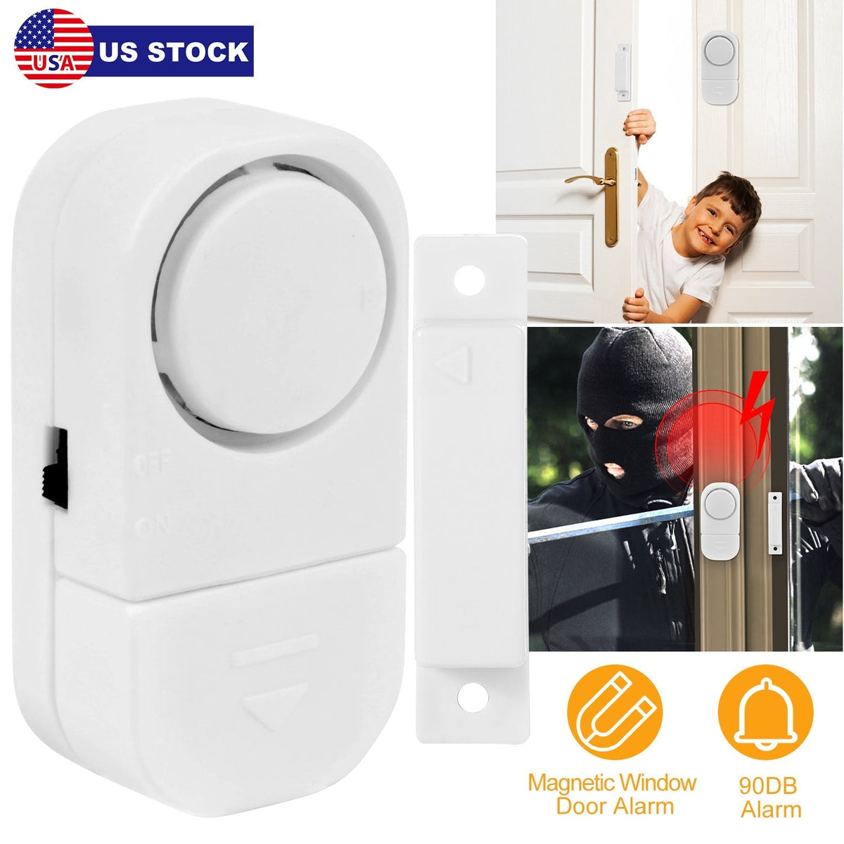 Wireless Window Door Magnet Alarms Magnetic Sensor Security Burglar Alarm For Kid Safety w/ Batteries