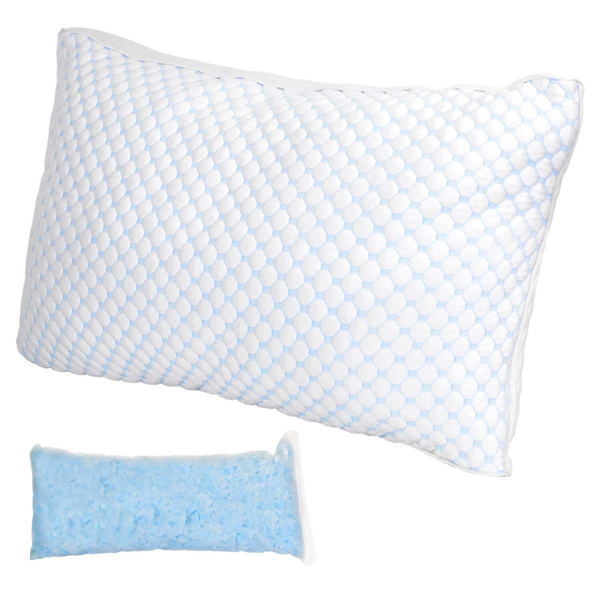 Shredded Memory Foam Pillow Adjustable Cool Pillow with Extra Filling Machine Washable Cover for Side Back Stomach Sleepers