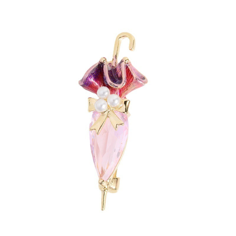 Enamel Zircon Umbrella Clothing Pin