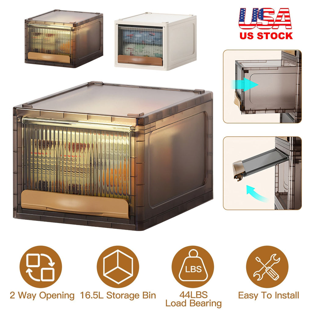 16.5L Stackable Storage Bin Plastic Drawer with Lid Closet Organizer Two Ways Opening Storage Box for Closet Kitchen Living Room Bedroom
