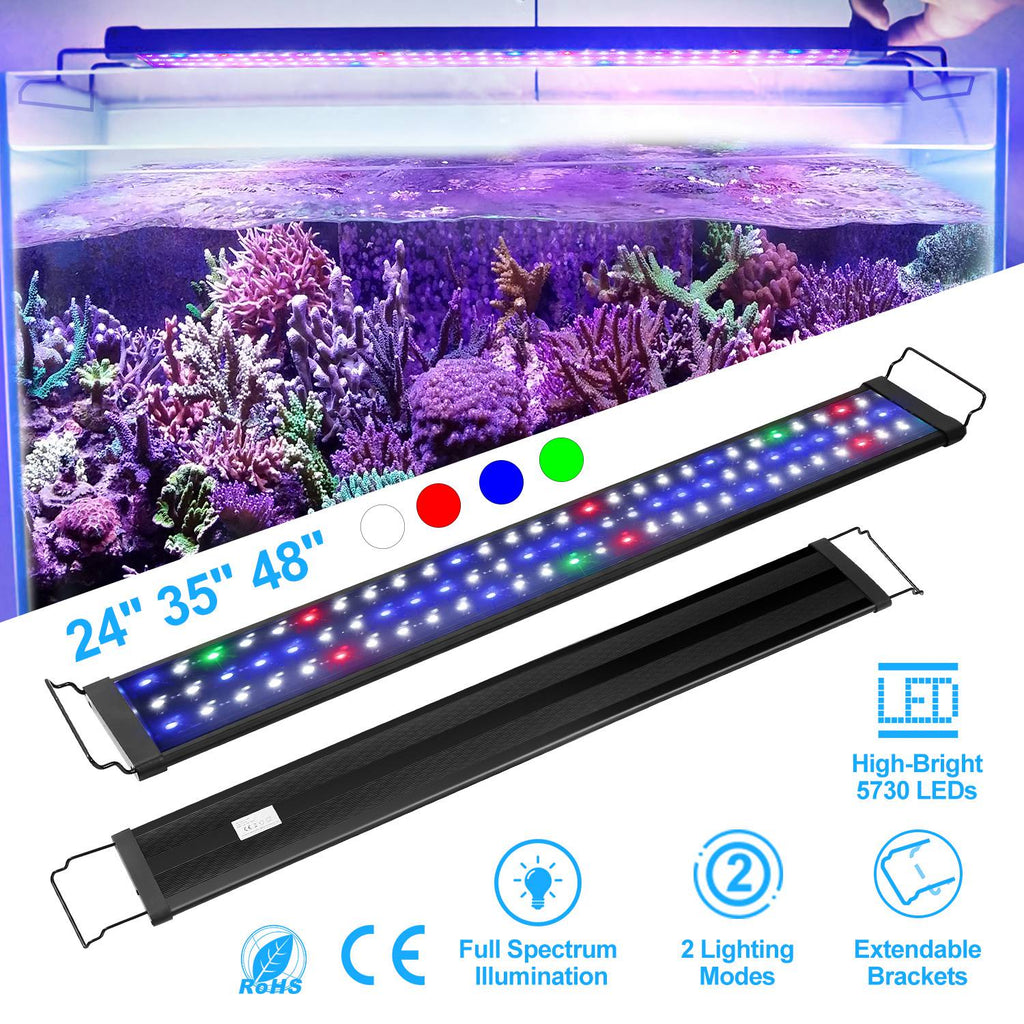 LED Aquarium Light Multi-Color Full Spectrum Freshwater Fish Tank Light w/ Extendable Brackets