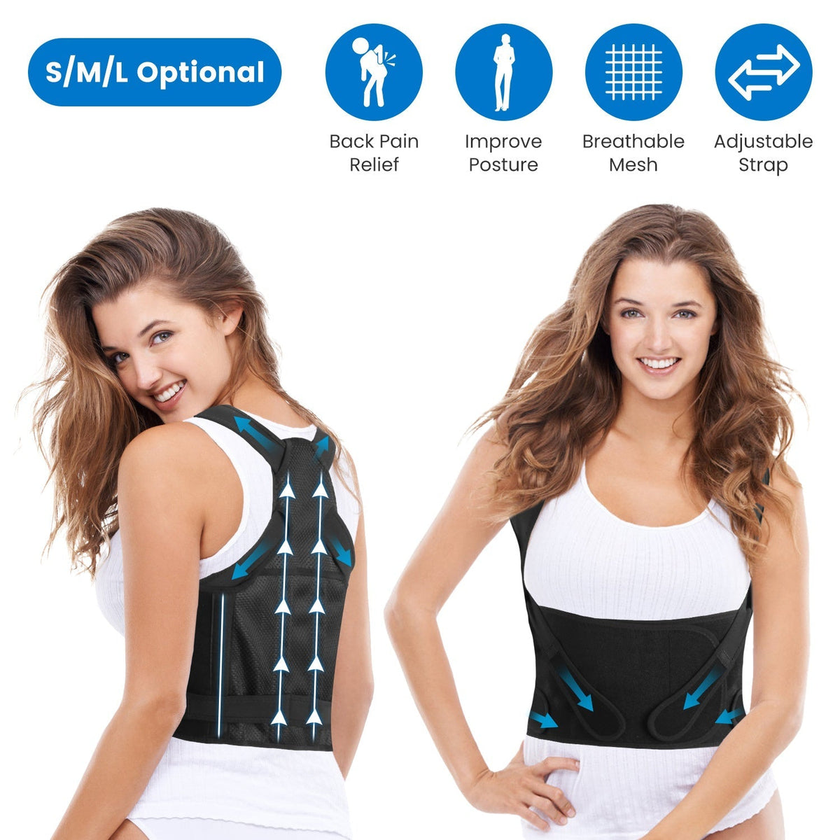 Posture Corrector for Women Men Adjustable Back Brace Posture Trainer Improve Hunchback Slouching Kyphosis Correction Invisible Under Clothes Upper Ba
