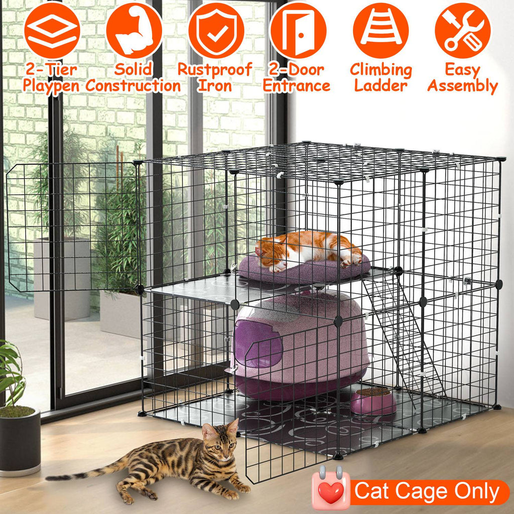 2-Tier Cat Cage Playpen with Ladder & 2 Doors for Indoor Pets