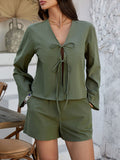 Devine Double Tied V-Neck Top and Shorts Set