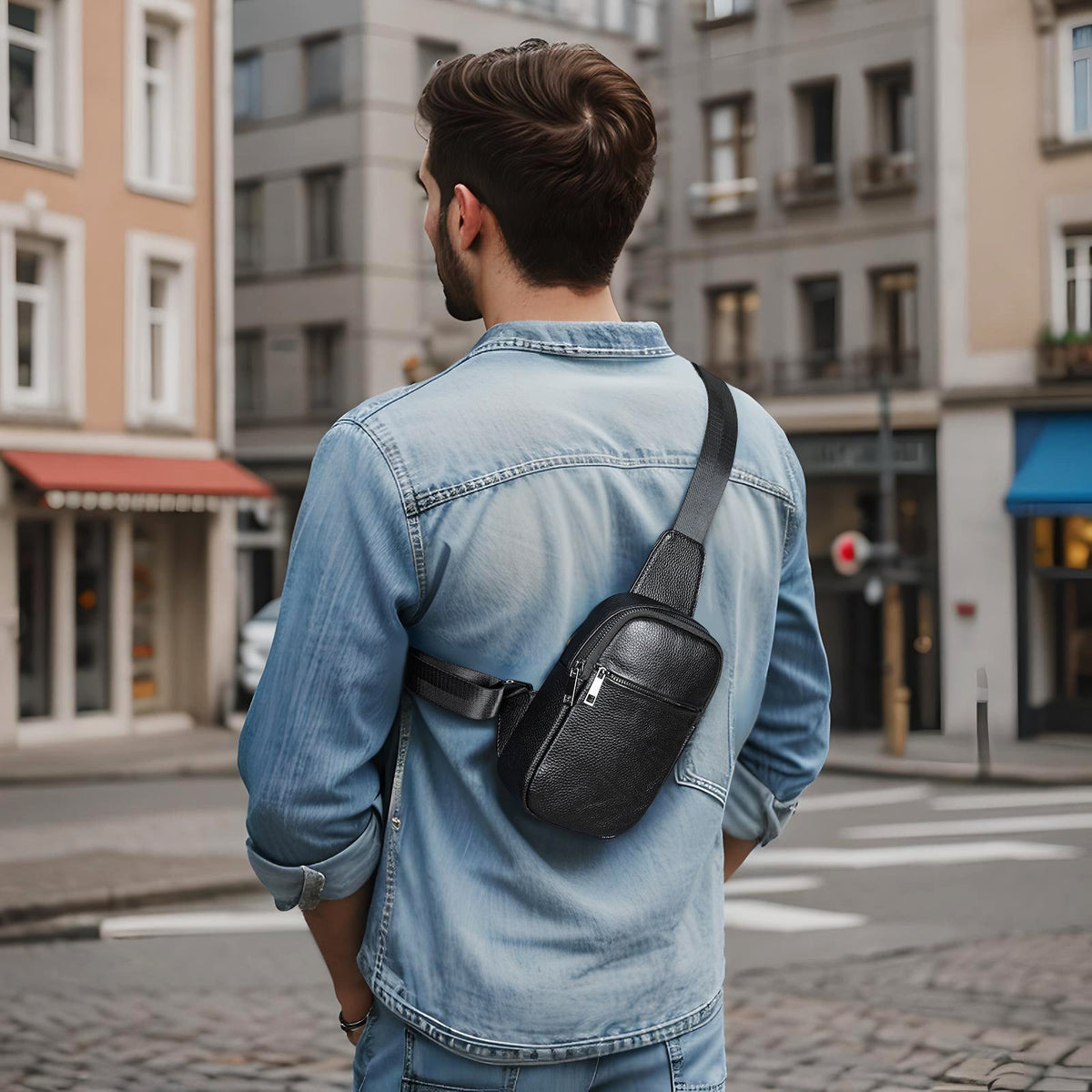 Men's Leather Crossbody Chest Bag