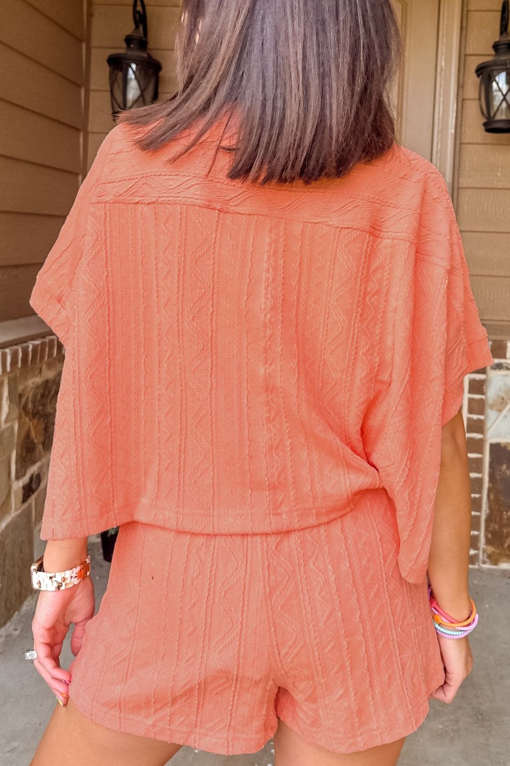 Texture Short Sleeve Top and Shorts Set