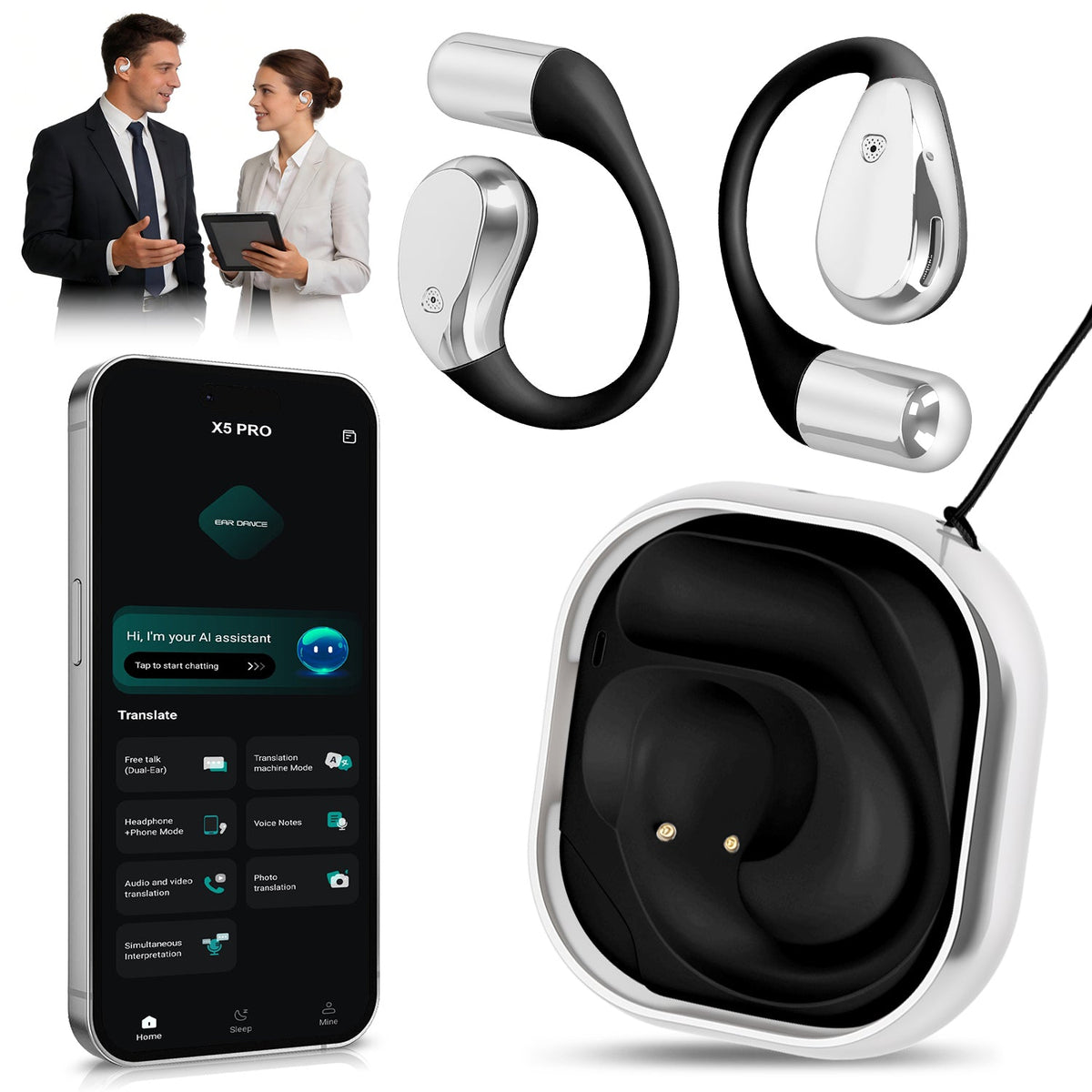 AI Translation Earbuds with 165 Languages & Open-Ear Design