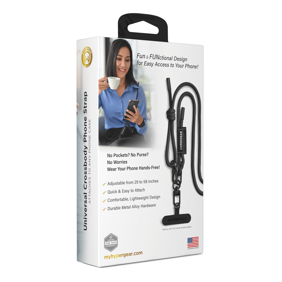HyperGear TECHcessories Black Braided Rope Universal Crossbody Phone Strap