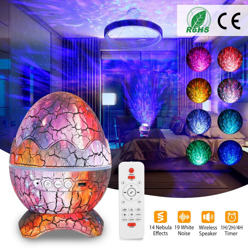 Star Projector Lamp Galaxy Light Dinosaur Egg Light Nebula Star Party Light Lamp with Wireless Speaker White Noise Remote Control