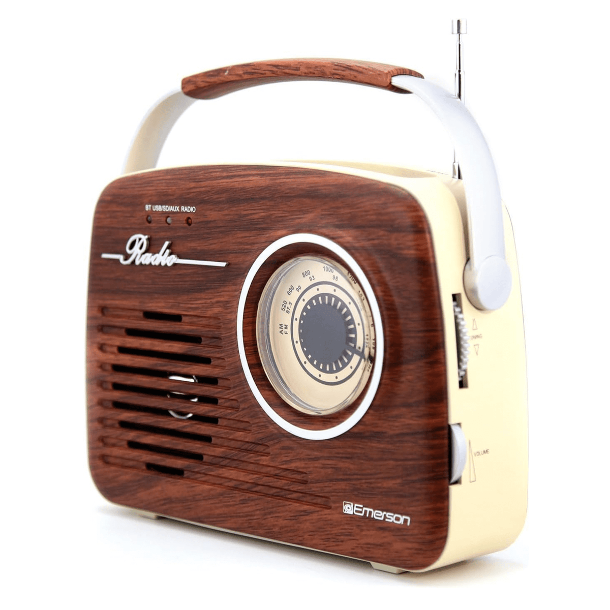 Emerson Portable Retro Radio with Built-In Rechargeable Battery and Memory Set