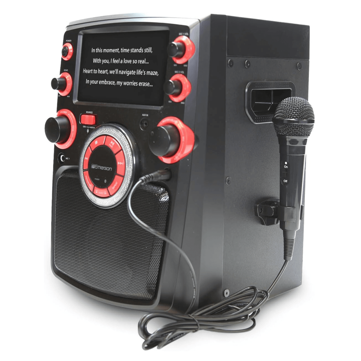 Emerson Portable Bluetooth Karaoke System with 7" LCD Display and Mic Input