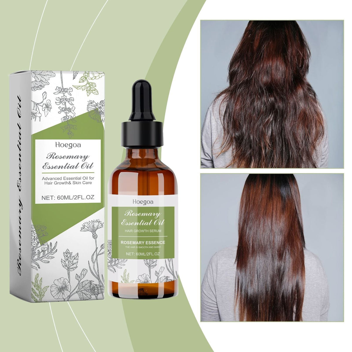 Hoegoa Rosemary Hair Care Essential Oil repairs damaged hair, nourishes scalp, strengthens hair and improves split ends