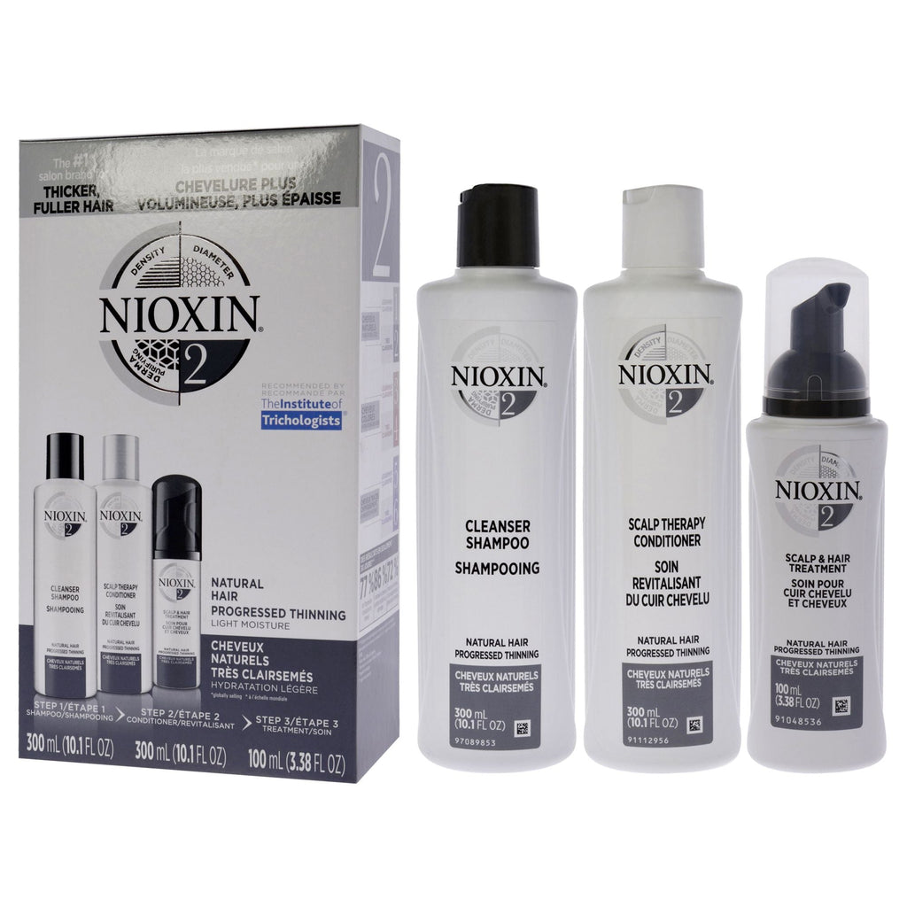 System 2 Kit by Nioxin for Unisex - 3 Pc 10.1oz Cleanser Shampoo, 10.1 oz Scalp Therapy Conditioner, 3.38oz Scalp and Hair Treatment