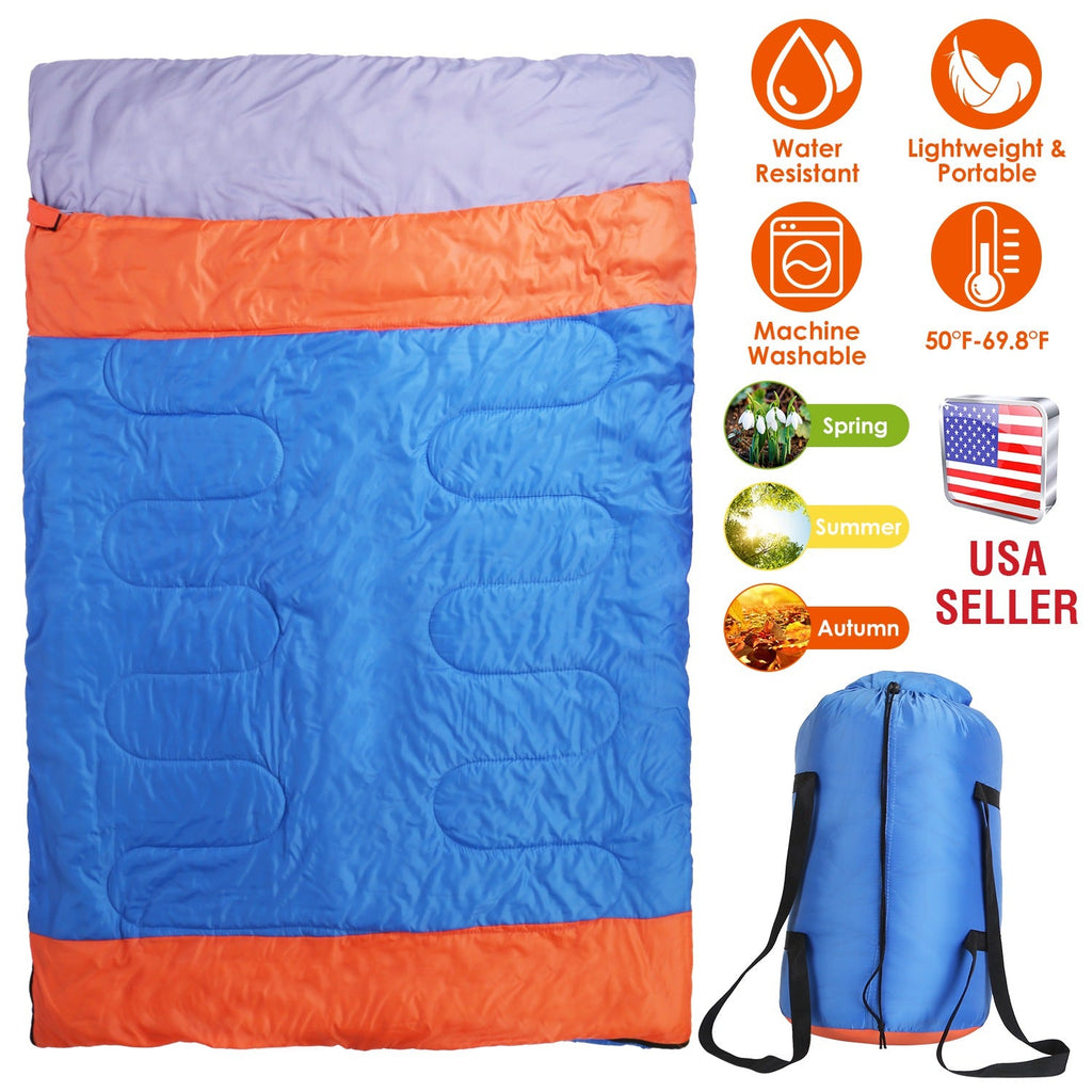 2 People Sleeping Bag for Adult Kids Lightweight Water Resistant Camping Cotton Liner Cold Warm Weather Indoor Outdoor Use 3 Season with Sack for Spri
