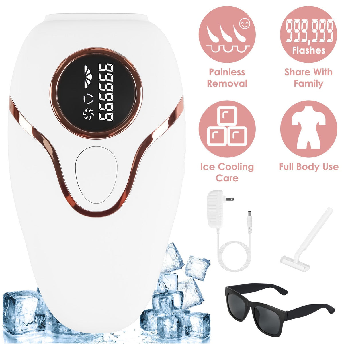 IPL Laser Hair Removal For Woman Man Painless 999999 Flashes Permanent Hair Remover with Ice Cooling System Home Use Lasting Hair Reduction for Armpit