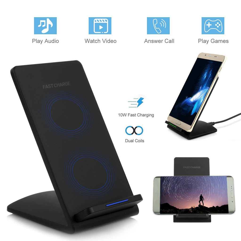 Qi Wireless Charger 10W Fast Charging Pad Stand Dual Coils Compatible with 7.5W 5W for iPhone XS/XS Max/XS/X Galaxy S10 /S9+ /S8 Google Nexus 6