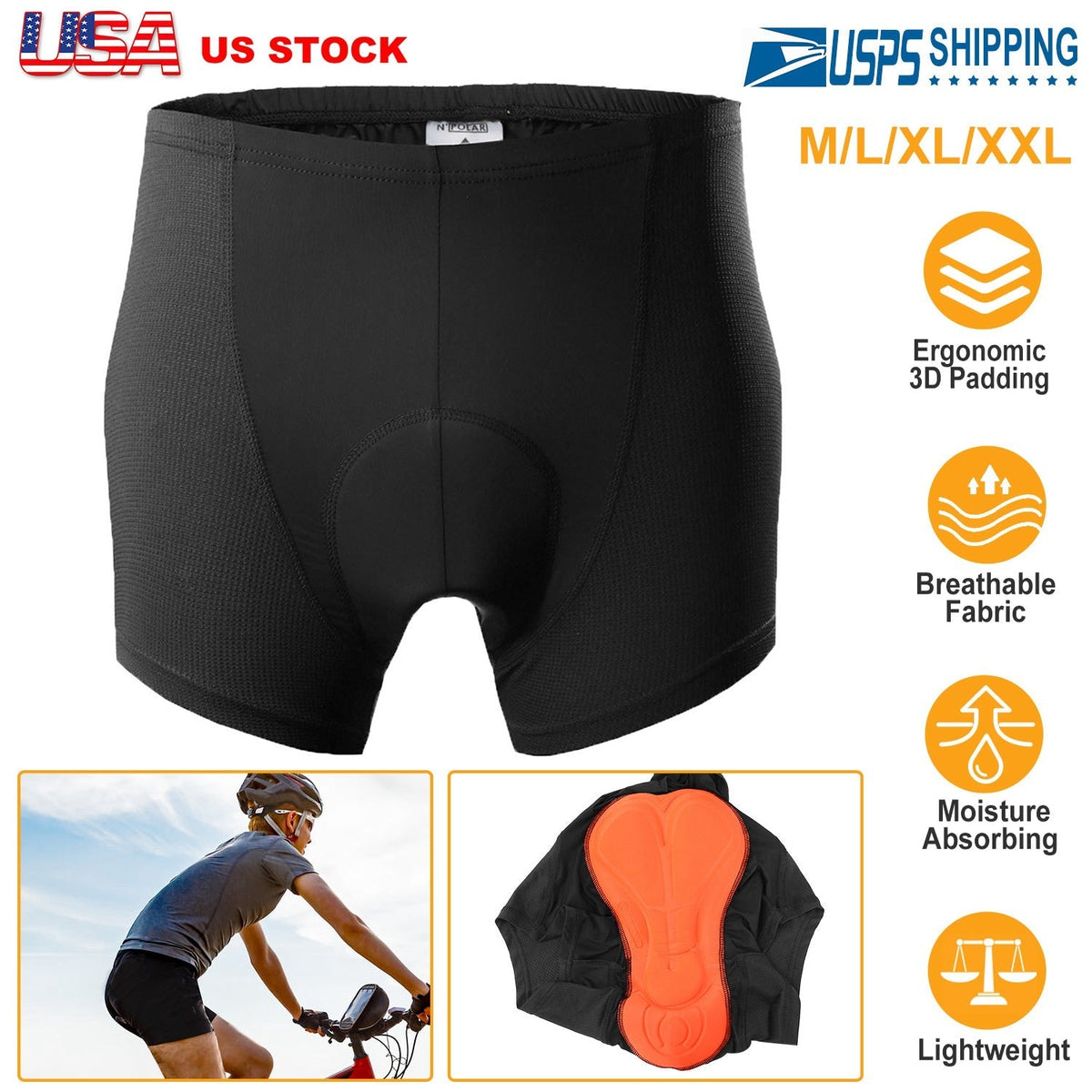 Men\'s Cycling Underwear Shorts 3D Padded Bike Underwear Shorts Breathable Moisture Absorbing Quick Dry