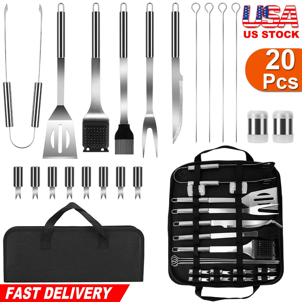 20-Piece Stainless Steel BBQ Grill Tool Set with Carry Case