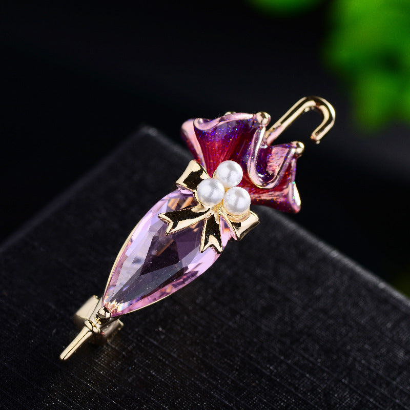 Enamel Zircon Umbrella Clothing Pin