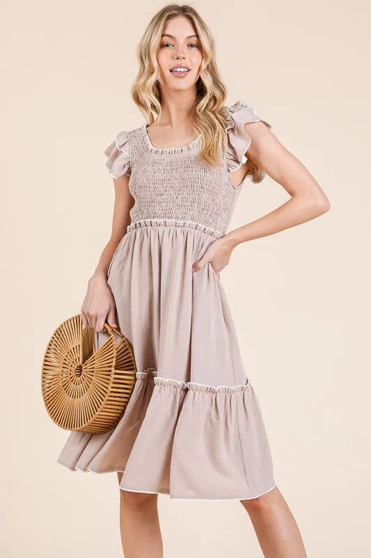 Lime 'N' Chili Ruffle Trim Smocked Dress with Contrast