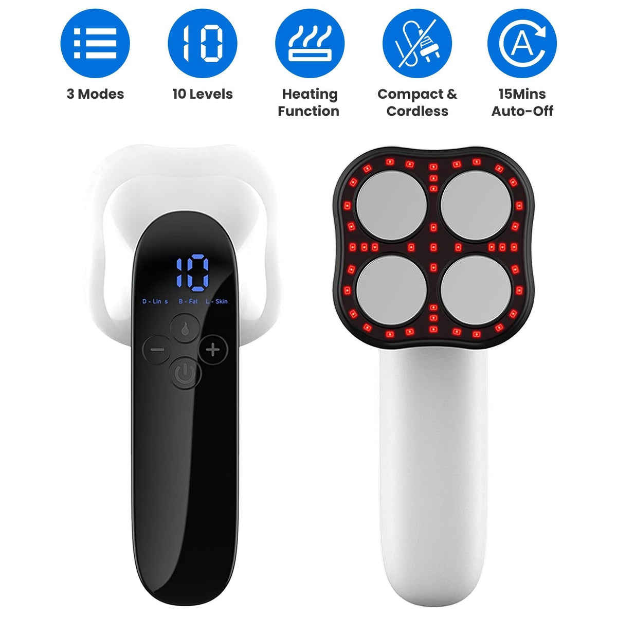 Body Shaping Machine Cordless Cellulite Massager Skin Tightening Device with 3 Modes 10 Levels Heating Function 15Mins Auto-off for Belly Waist Butt A