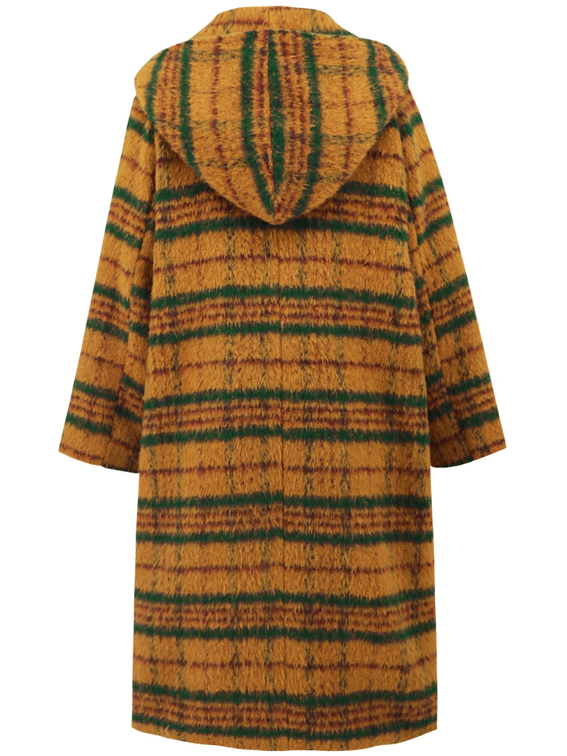 Plaid Long Sleeve Hooded Coat with Pockets
