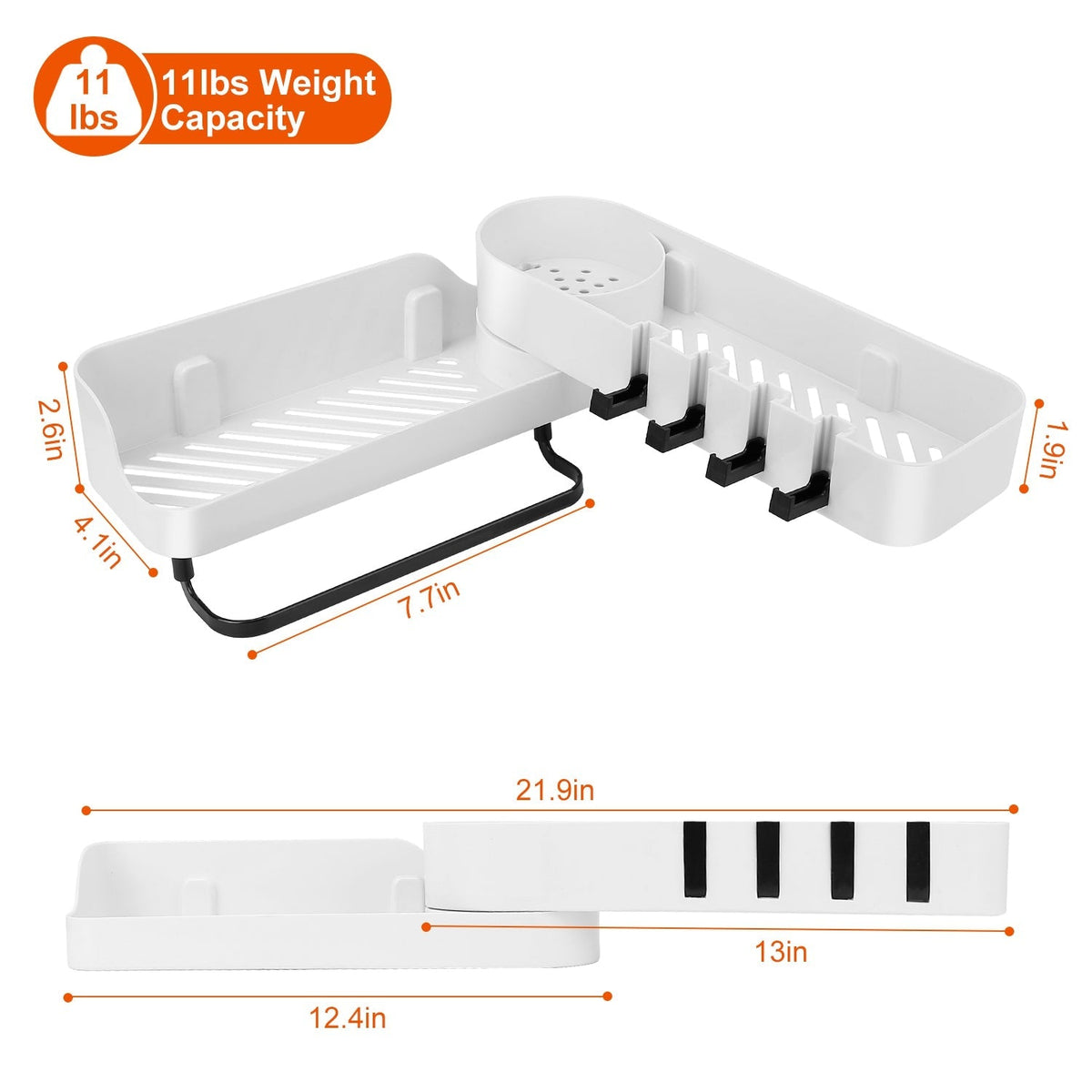 180¡ Rotatable Bathroom Corner Caddy Shelf No Drilling Wall-Mounted Storage Rack for Toiletries
