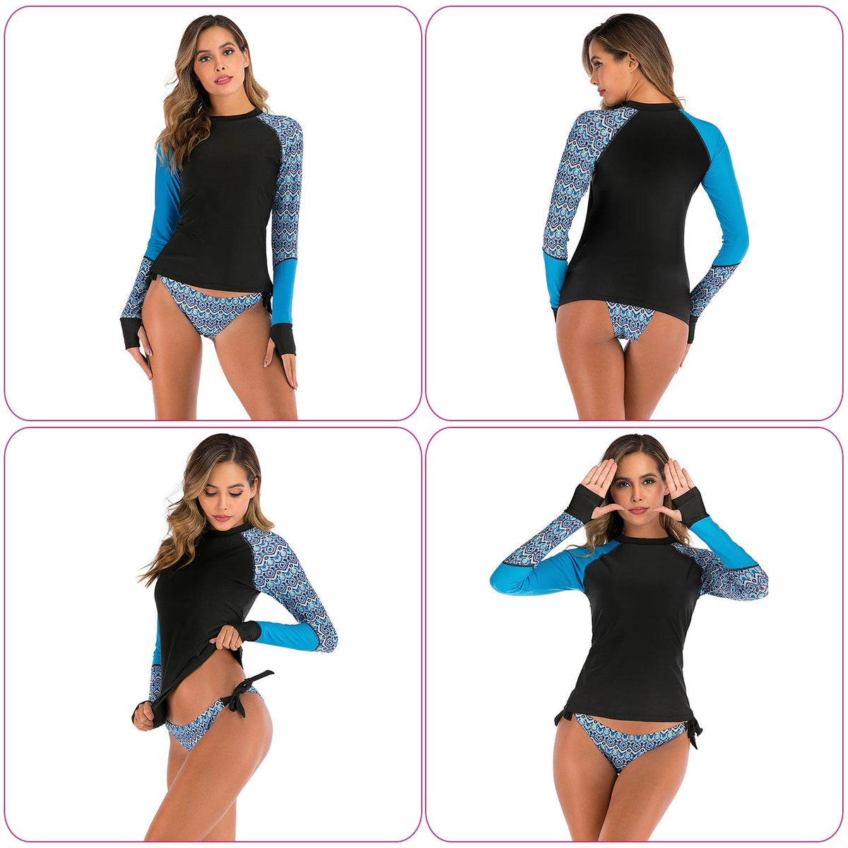 Women 2 Piece Long Sleeve Swimsuit Swim Shirt Bathing Wetsuit Printed Surfing Swimwear Top