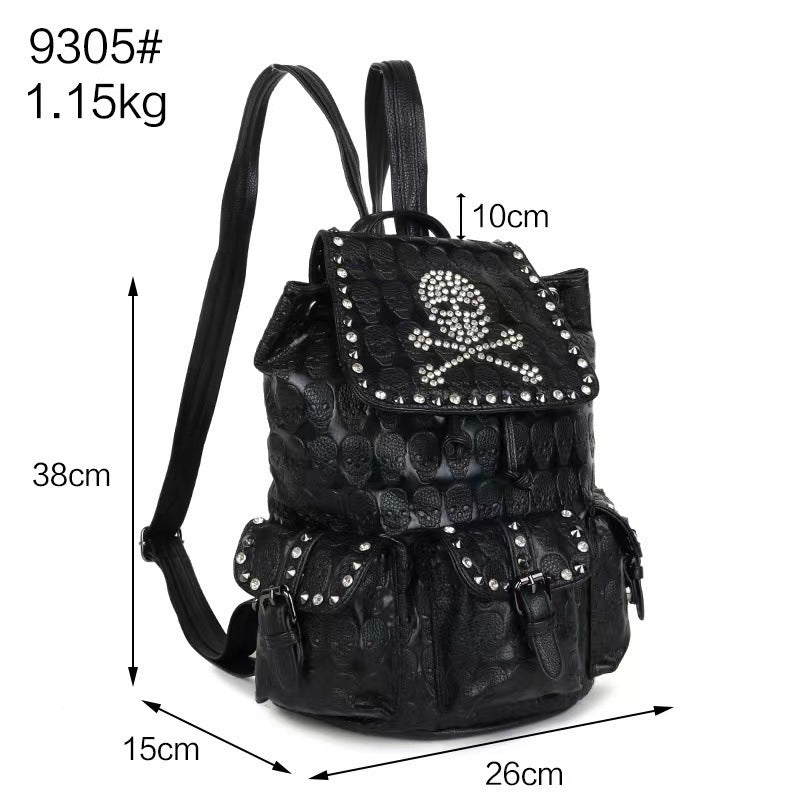 Diamond Skull Rivets Fashion Leather Backpack