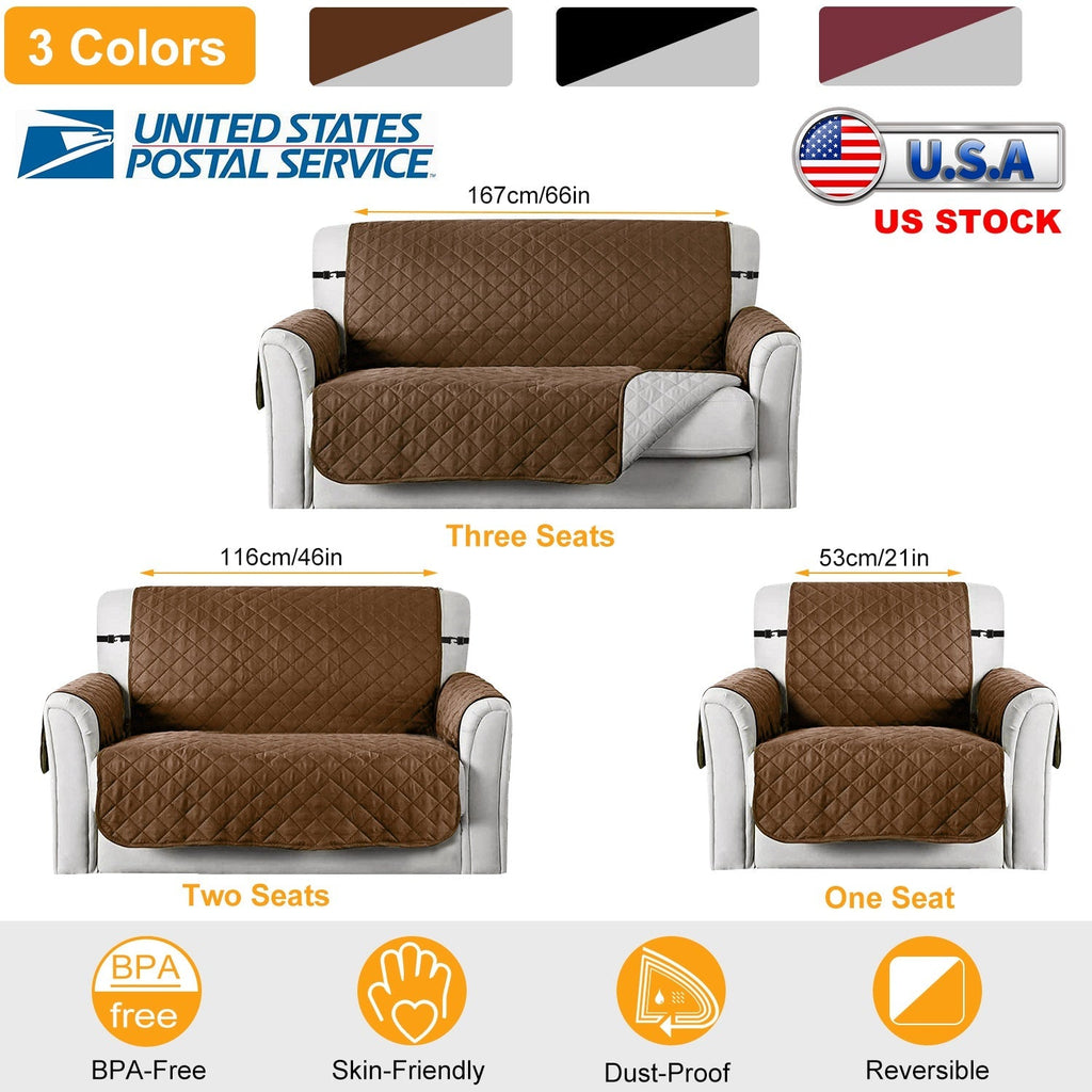 Reversible Sofa Cover Chair Loveseat Couch Slipcover Microfiber Cushion Furniture Protector Shield Water-Resistant w/ Elastic Strap for Kids Pet Dog C