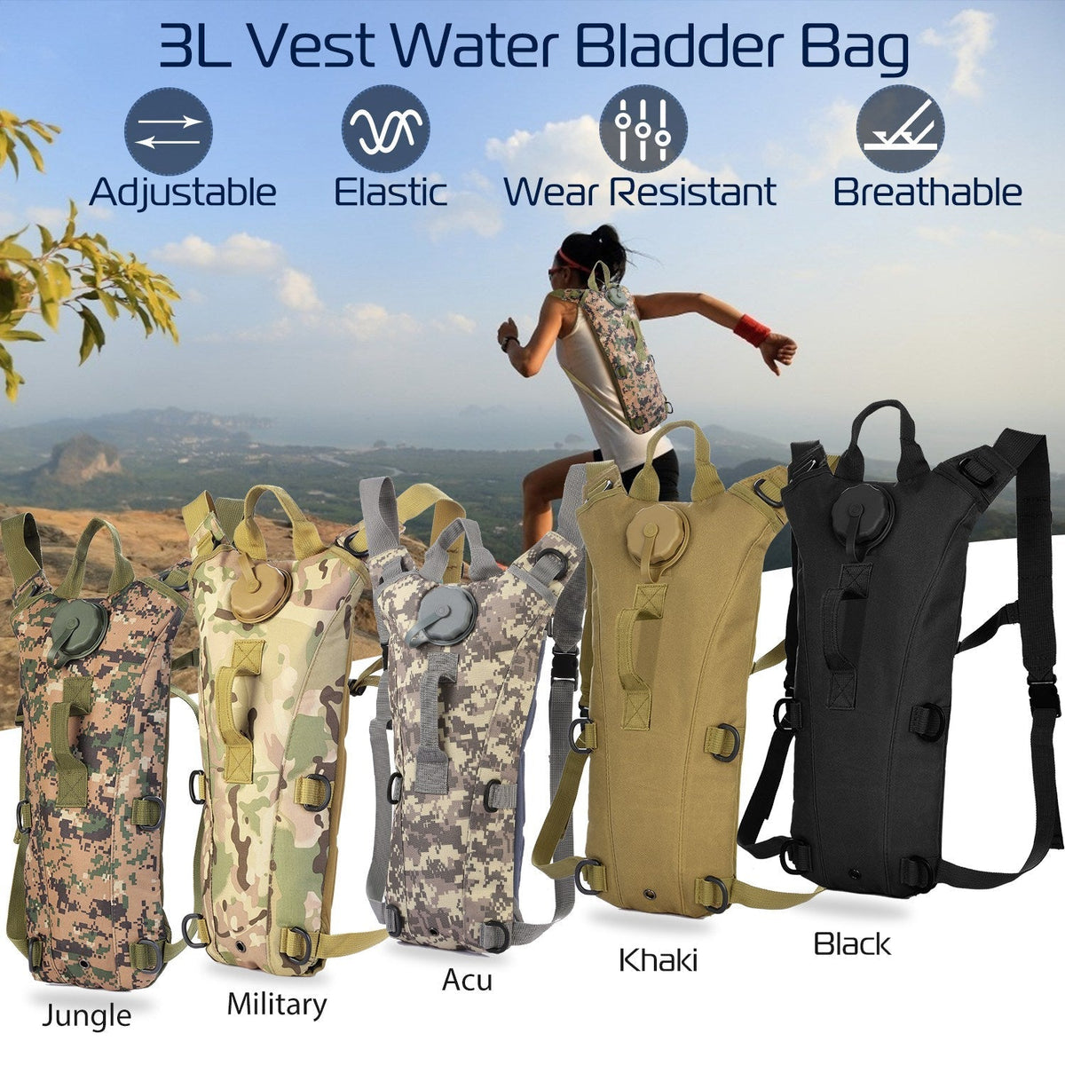 iMounTEK Tactical Hydration Pack 3L Water Bladder Adjustable Water Drink Backpack for Hiking Cycling Climbing Running