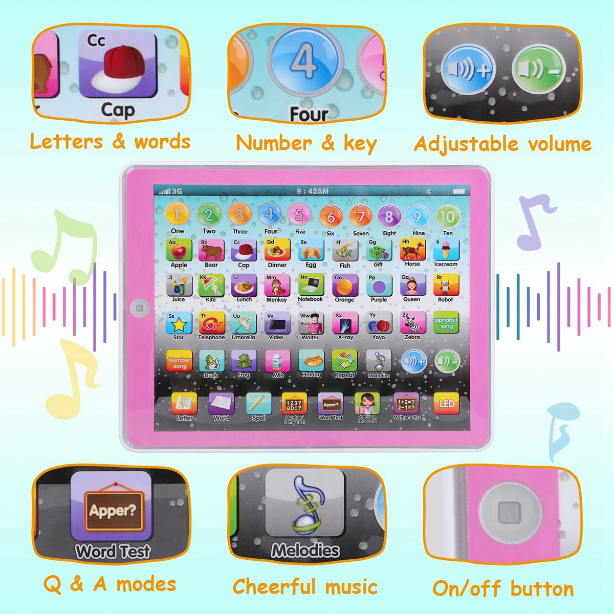 Kid Baby Toddler Tablet Toy Educational Learning Study Tablet Pad Gift for Aged 2 3 4 5 6 7 Girls Boys