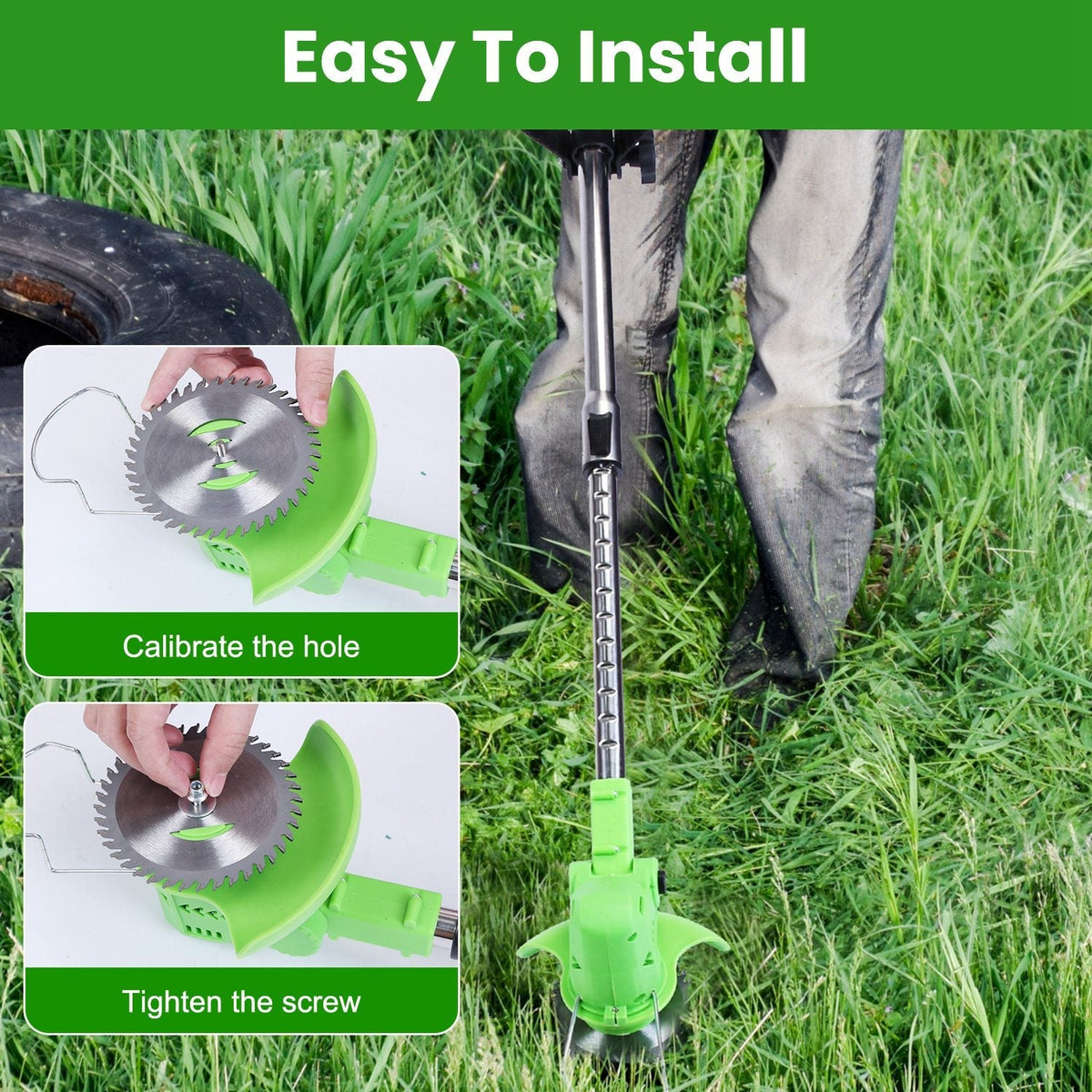 14Pcs Grass Trimmer Blades Accessories Weed Cutter Attachments 10Pcs 5.35In Plastic Blades 3Pcs 6In Stainless Steel Blades 1Pc 4In/6In Alloy Saw Blade