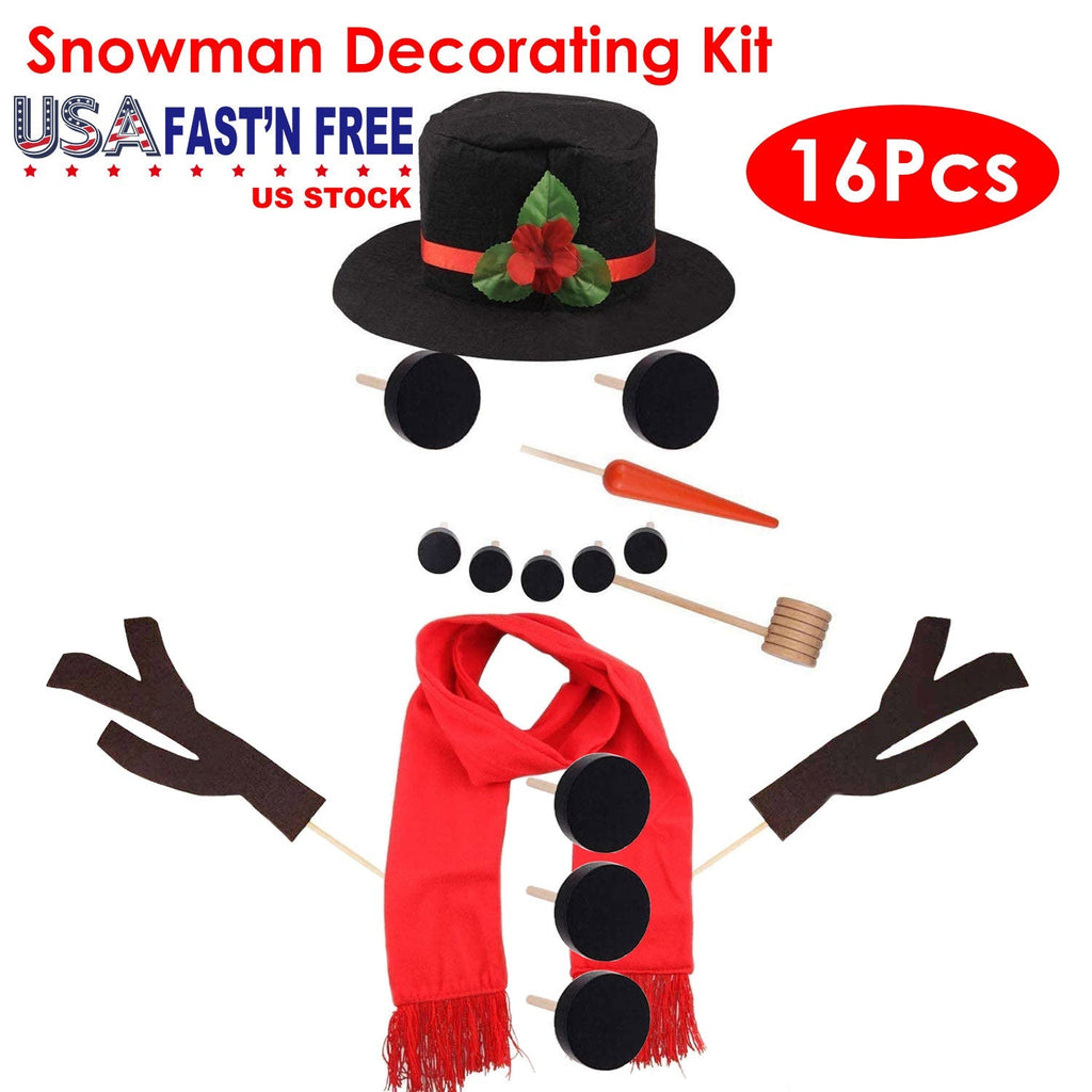 16Pcs Snowman Decorating Dressing Kit Winter Party Kids Outdoor Toys Christmas Decoration Gift Hat Scarf Eye Mouth Nose Accessories