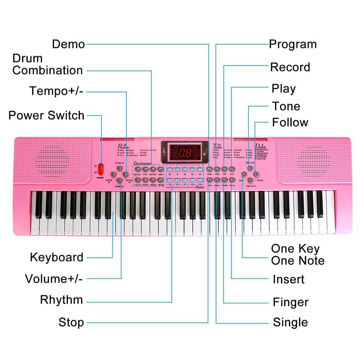 61 Keys Digital Music Electronic Keyboard Electric Musical Piano Instrument Kids Learning Keyboard w/ Stand Microphone For Beginners