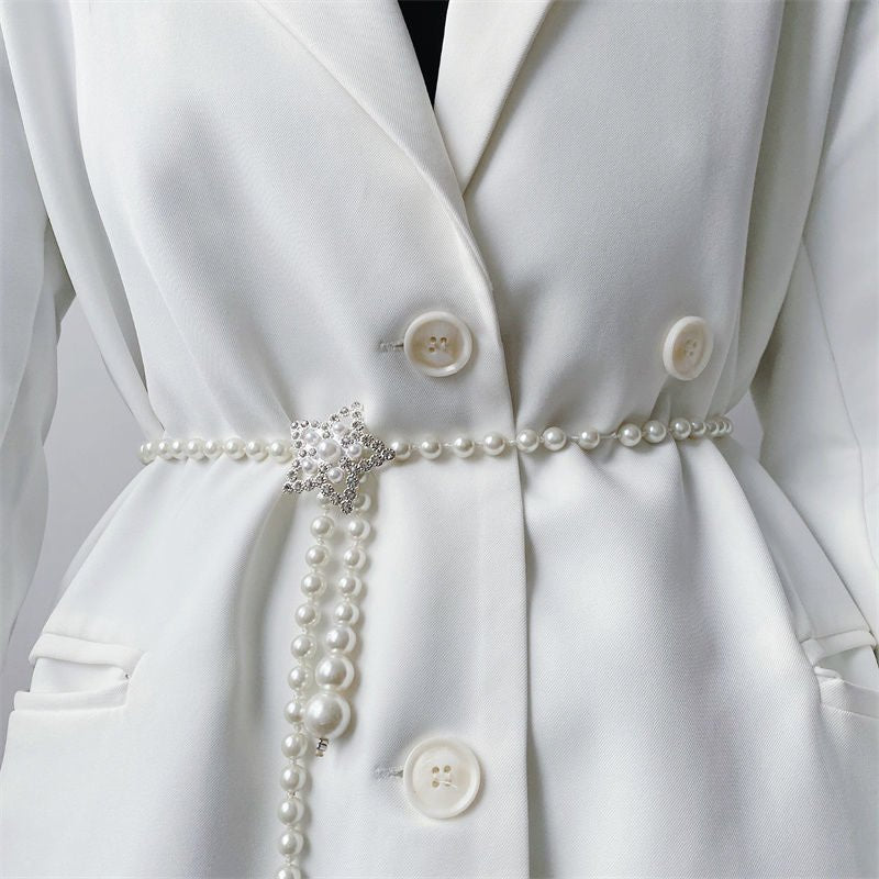 Elegant Versatile Pearl Cascade Waist Belt (MAC349)