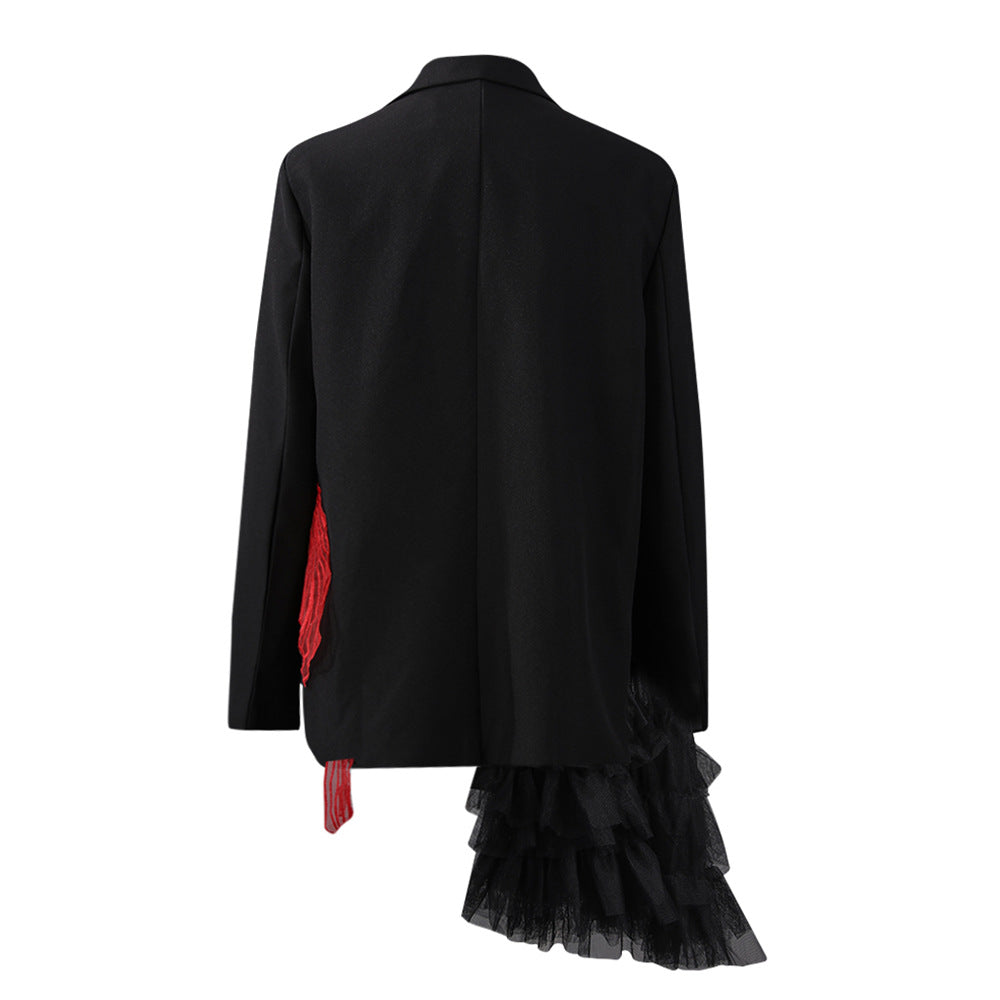 Embroidered goldfish patchwork irregular mesh suit loose jacket for women